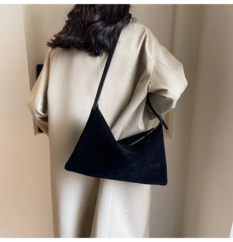 Vintage Suede Tote Bag For Women Autumn Winter New Large Capacity Commute Shoulder Crossbody Bags Fashion Trend Underarm Bags