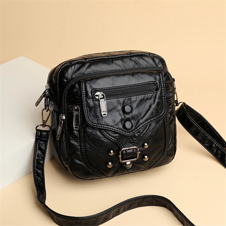 Many Pockets Shoulder Crossbody Bags for Women 2022 Brand Designr Soft Leather Handbags Leisure Style Ladies Messenger Bags Sac