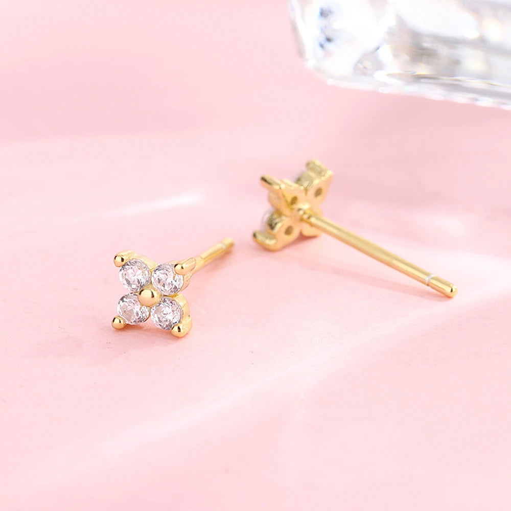 Trendy Cute Sweet Flower Zircon Stud Earring For Women Classic Shiny Stud Earrings Fashion Small Ear Female Jewelry