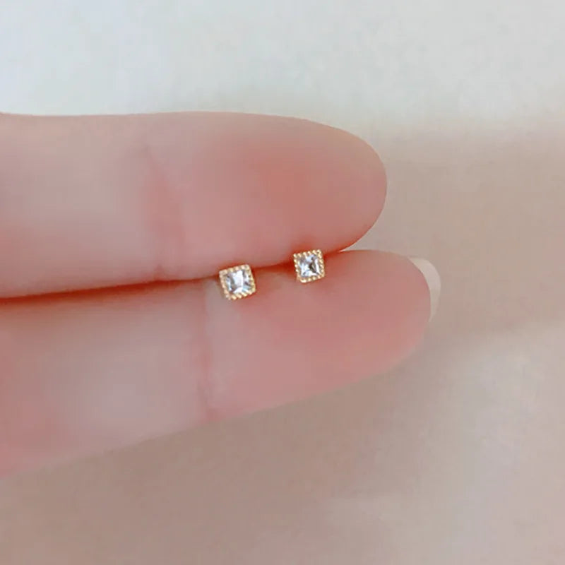 925 Sterling Silver Jewelry Black Square Round Zircon Geomatric Stud Earrings for Women Wedding Party Jewelry For Girls Gift