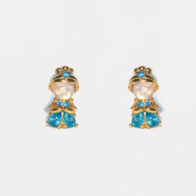 New Ins Colorful Zircon Cute Cartoon Characters Princess Stud Earrings For Women Girls Trendy Party Jewelry Gift