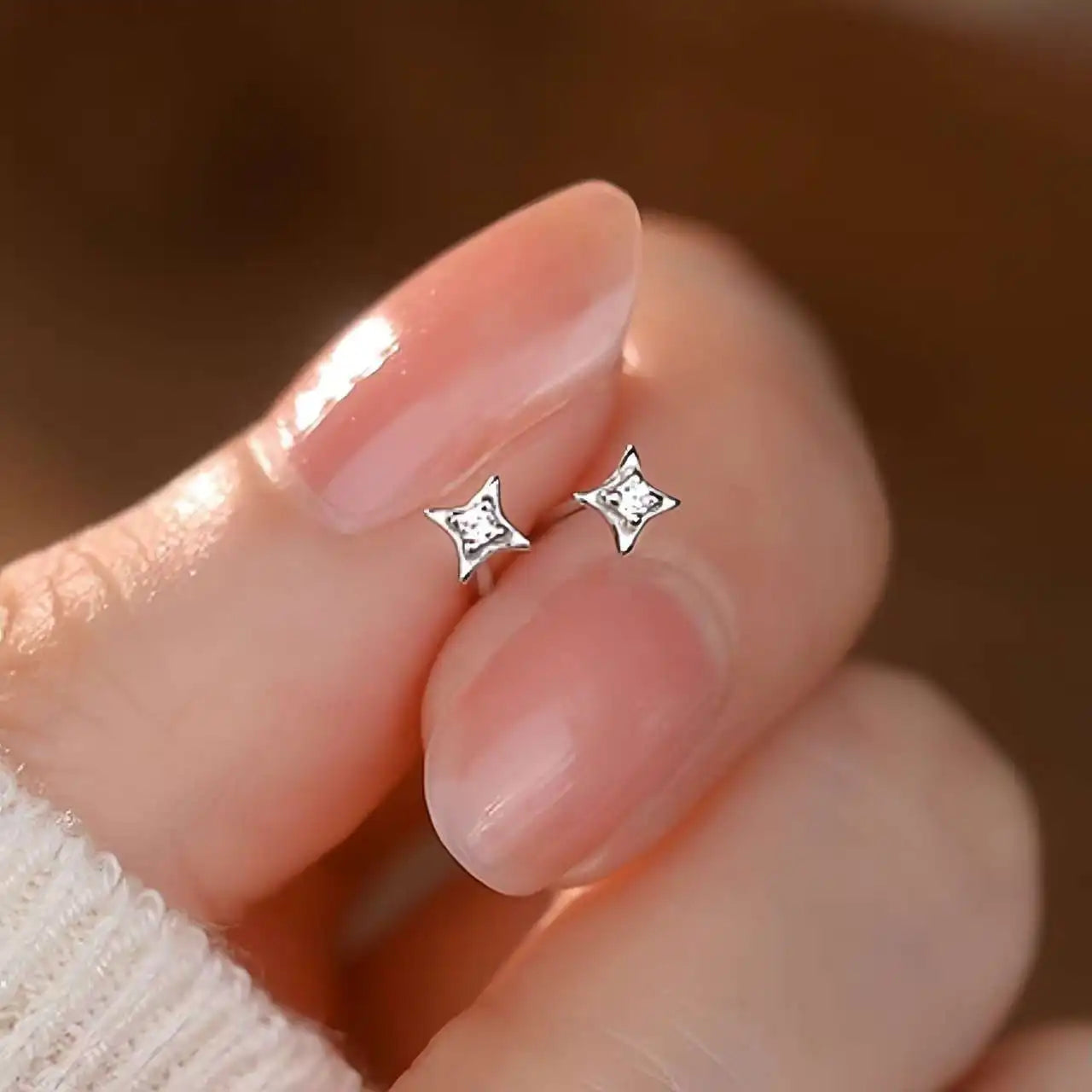 Real 925 Sterling Silver Zircon 4mm Star Tiny Stud Earrings for Women Fine Jewelry Minimalist Ear Hole Care Accessories