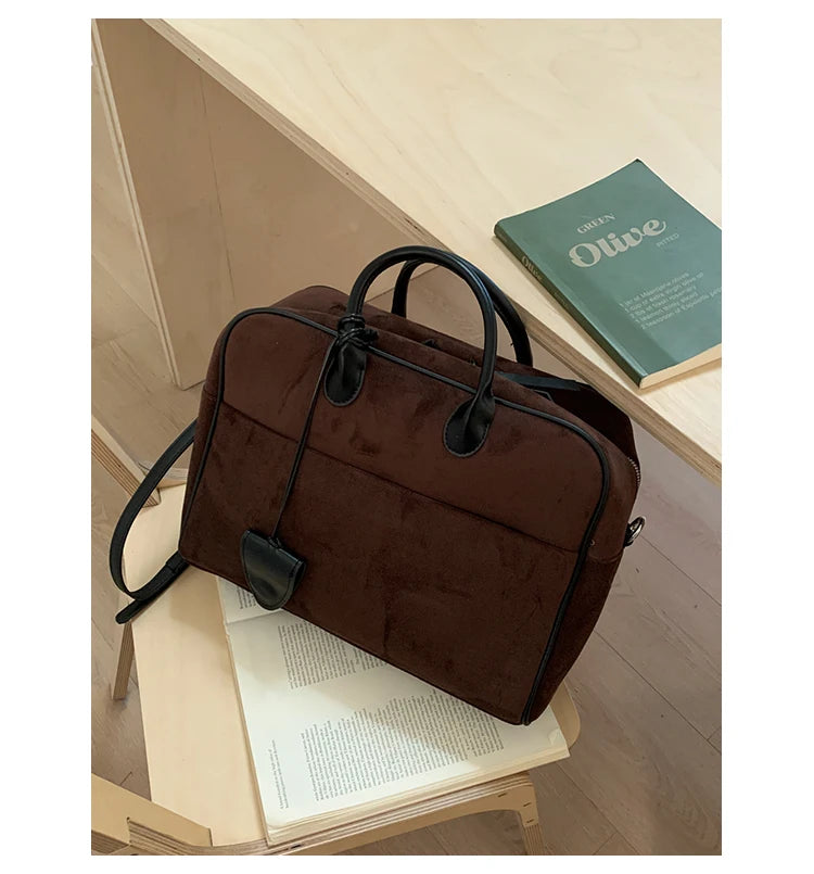Faux Suede Taupe Retro Tote Bags for Women Solid Color Large Capacity Commuting Versatile Casual Shoulder Bag Classic Handbag