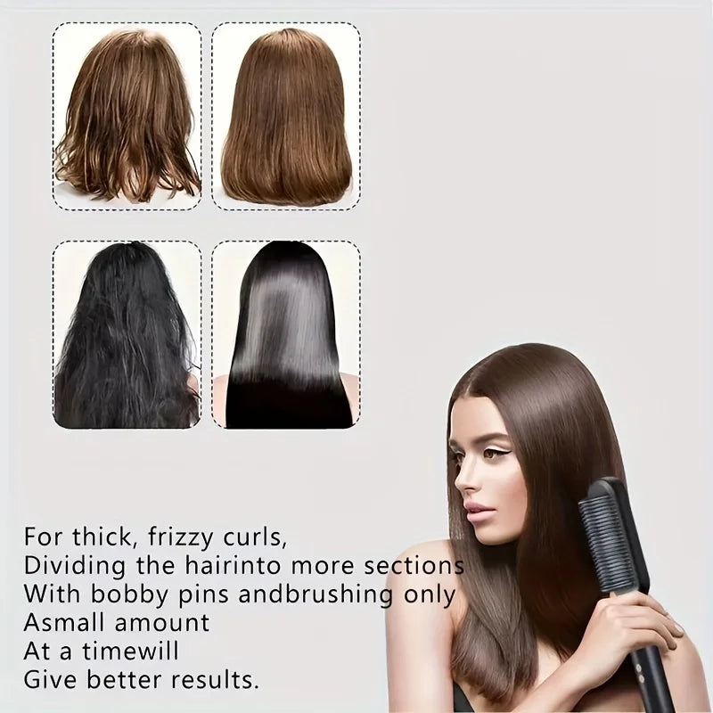1pc Professional 2-in-1 Hair Straightening Brush - Wet & Dry Use, Versatile Styling Tool for Straightening and Curling