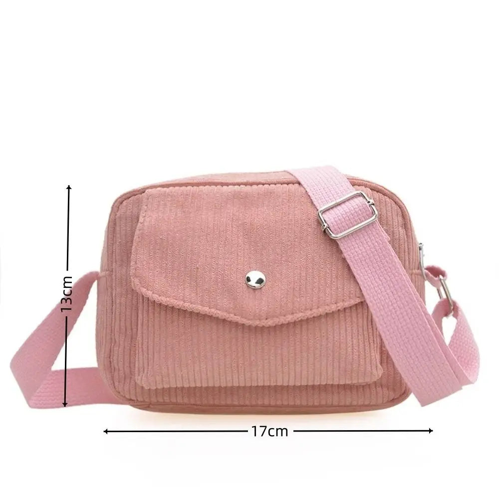 New Corduroy Striped Crossbody Bag Simple Design Solid Colour Shoulder Bags Adjustable Strap Lady's Square Bag for Casual Wear