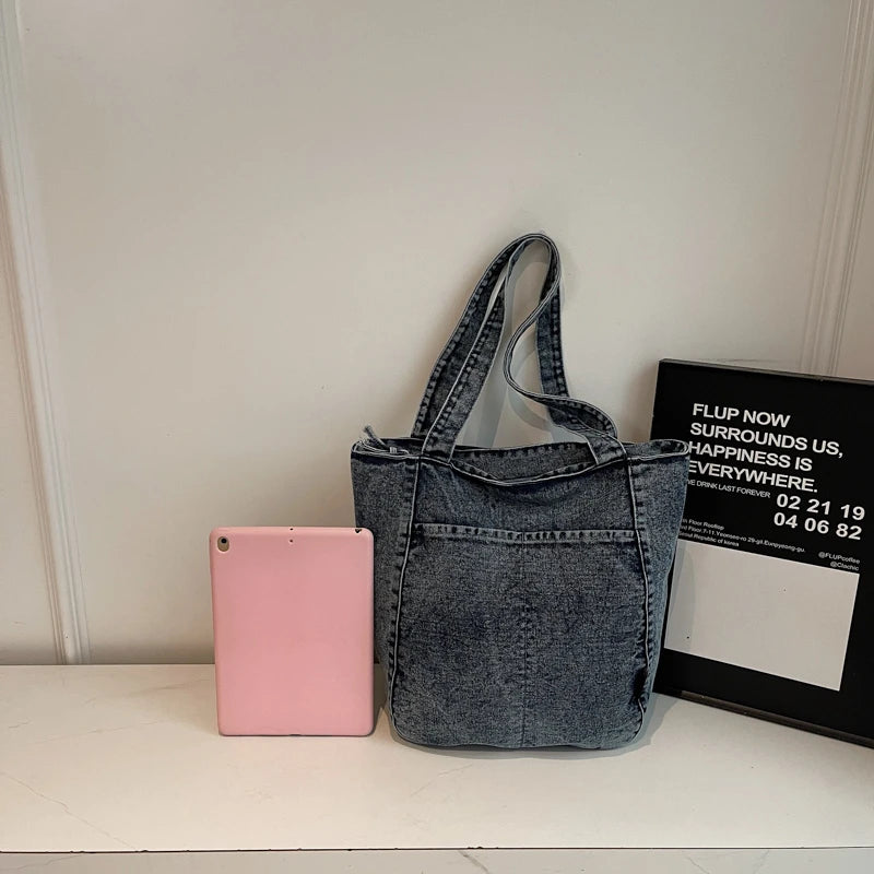 Casual Denim Shoulder Bag for Women Minimalist Daily Commute Crossbody Bag with Interior Zipper Pocket  Simple & Cool Design
