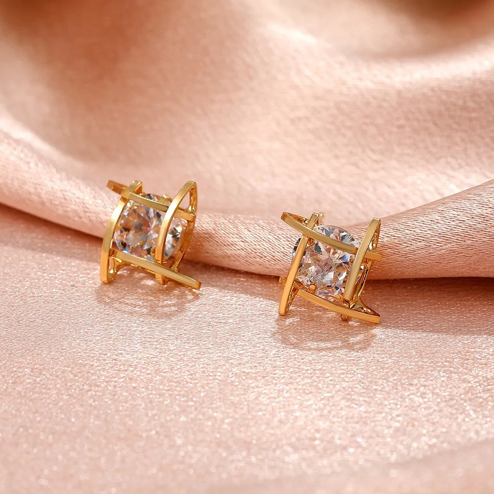 Zircon Small Square Crystal Stud Earrings For Women Luxury Vintage Wedding Party Jewelry Gift