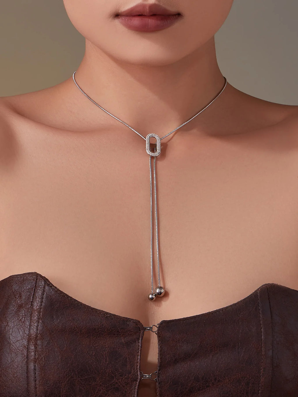 Ars 18K Gold Plated Y Necklace Stainless Steel Tassel Necklace Adjustable Oval Pendant Necklace Women's Zircon Lariat Necklaces
