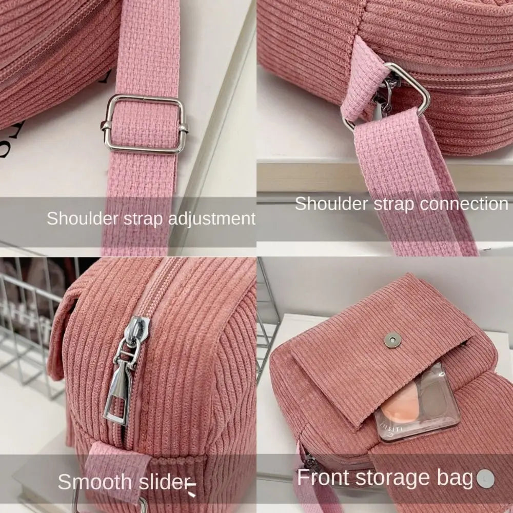 New Corduroy Striped Crossbody Bag Simple Design Solid Colour Shoulder Bags Adjustable Strap Lady's Square Bag for Casual Wear