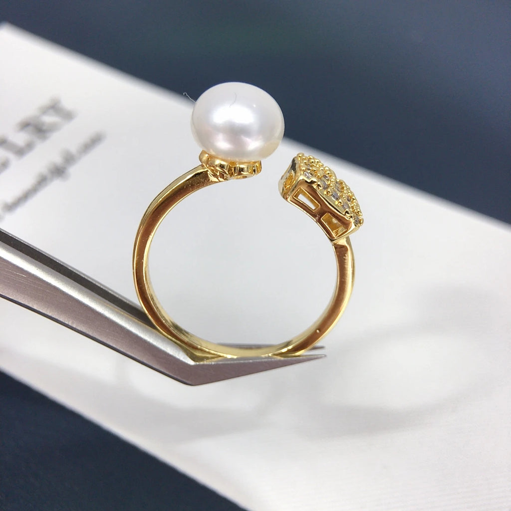 Unisex Adjustable Square Ring with 8-9mm Freshwater Cultured Pearl And Zircon Minimalist Fashion Jewelry for All 2025 New