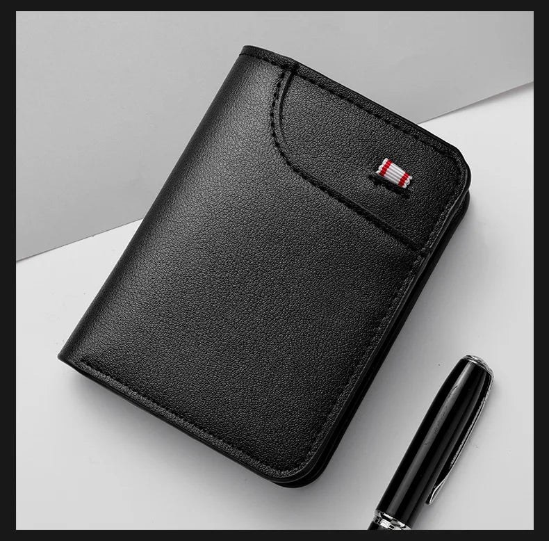 Minimalist PU Leather Retro Men's Wallet Black Coffee Ultra Thin Multiple Pockets Soft Two-Fold ID Card Holder Credit Card 2026