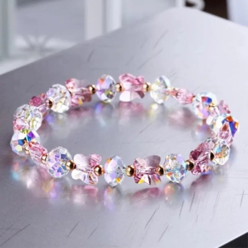 Child Butterfly Charm Transparent Bracelet  Elastic Rope Irregular Beaded Bracelets Shiny Mulit-cut Chain Hand Accessories Gifts