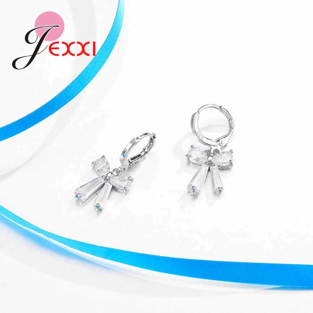 Girls Daily Decorations Simple Bowknot Necklace+Earrings 925 Sterling Silver Jewelry Sets Popular Styles Dropshipping