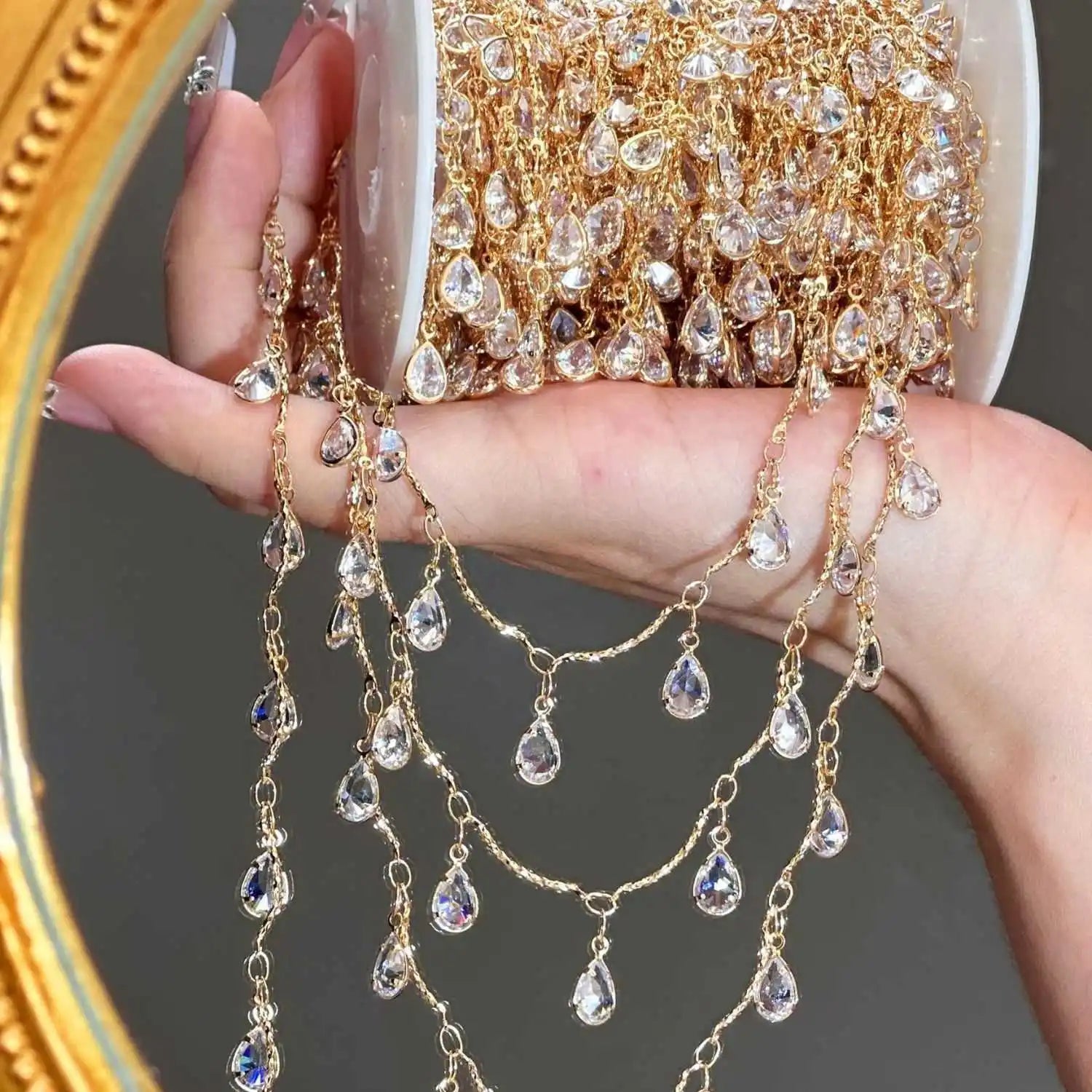 0.5/1/2M/lot Waterdrop-shaped Zircon Handmade Chain For DIY Bracelet Necklace Clothing Accessories And Hair Crown Chain Material