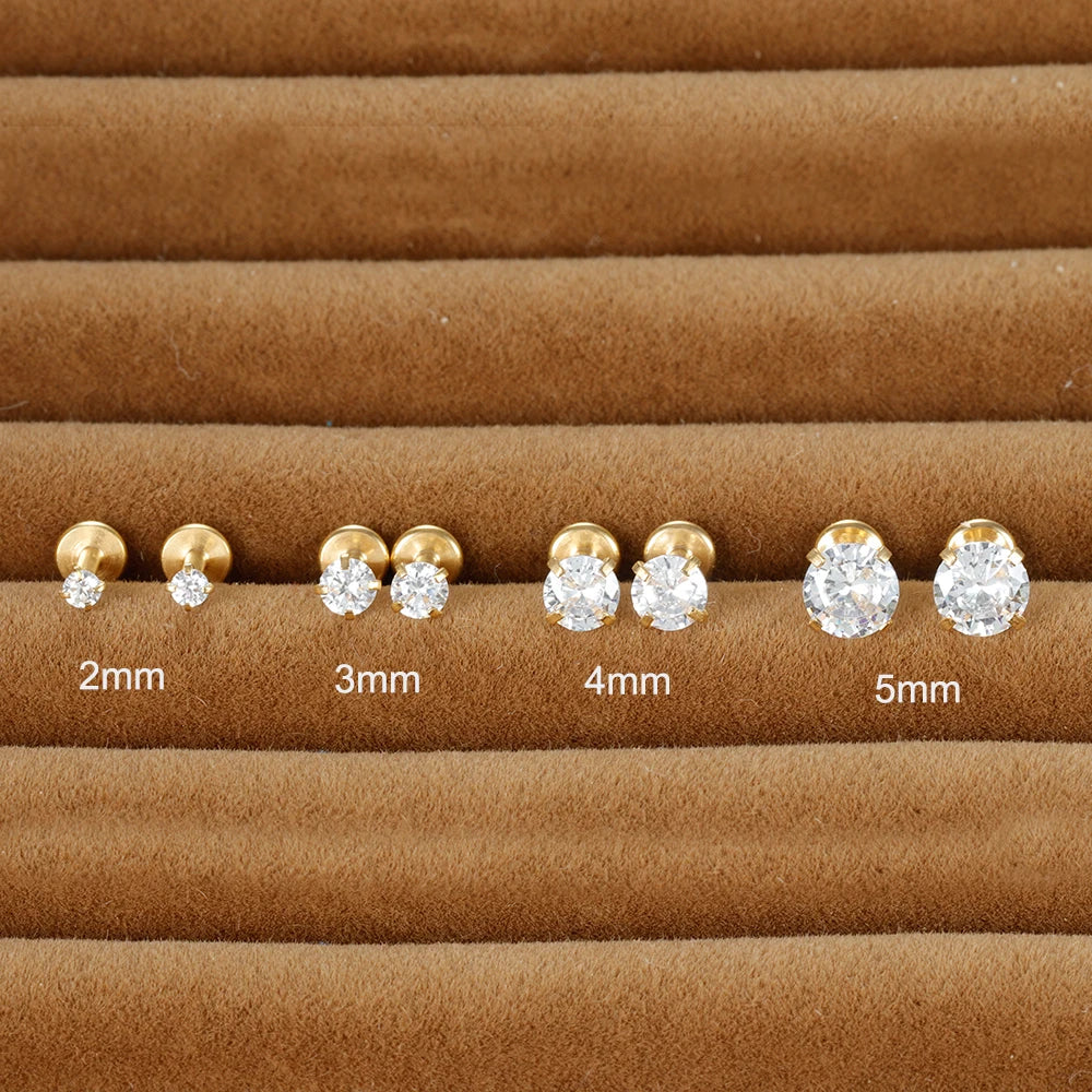2PCS Stainless Steel 2/3/4/5mm Zircon Sparkling Stud Earrings for Women Girl Minimalism Labret Lip Tragus Helix Piercing Jewelry