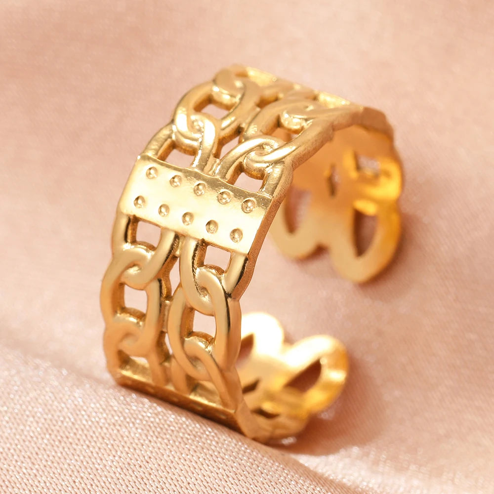 Stainless Steel Rings Vintage Elegant Geometric Adjustable Open Ring Fashion Light Luxury Temperament Ring For Women Jewelry New