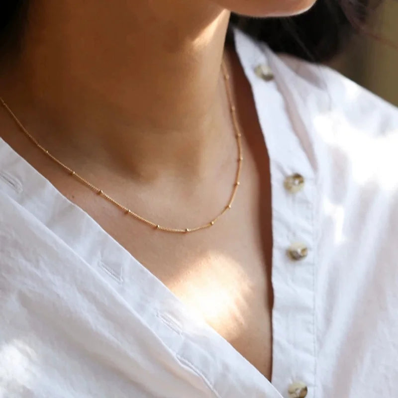 Gold Plated And Silver Plated Copper Bead Fine Necklace For Women's Parties Fashionable Jewelry Chain Gift Accessories Wholesale