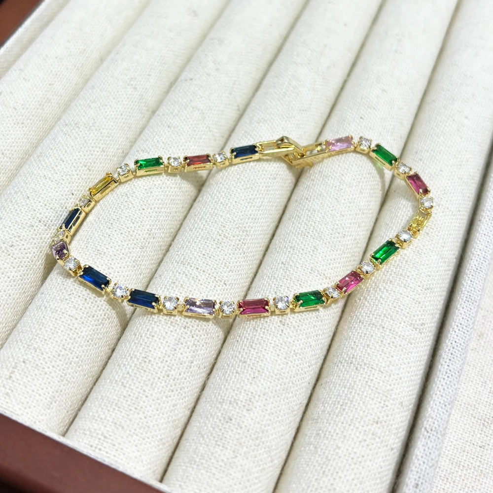 Luxury Rainbow Iced Out Zircon Tennis CZ Bracelet Women's Stretch Adjustable Bracelet Hippie Fashion Accessories Jewelry Gifts