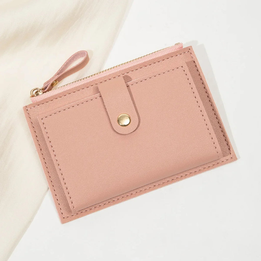 Minimalist and fashionable women's short card bag, ultra-thin mini PU leather zero wallet, women's credit card holder wallet