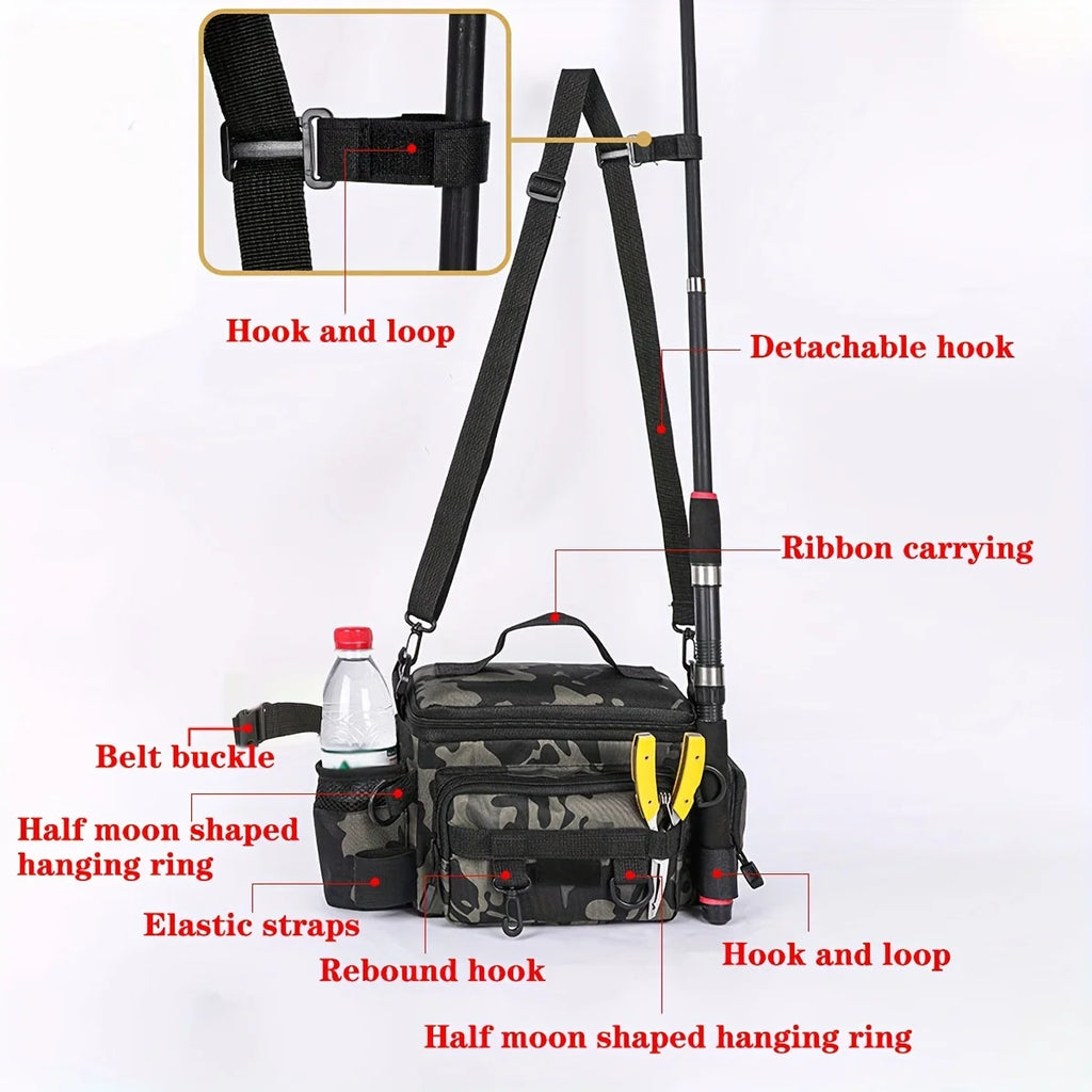A practical fishing gear bag - canvas waist bag crossbody shoulder bag, universal travel sports bag