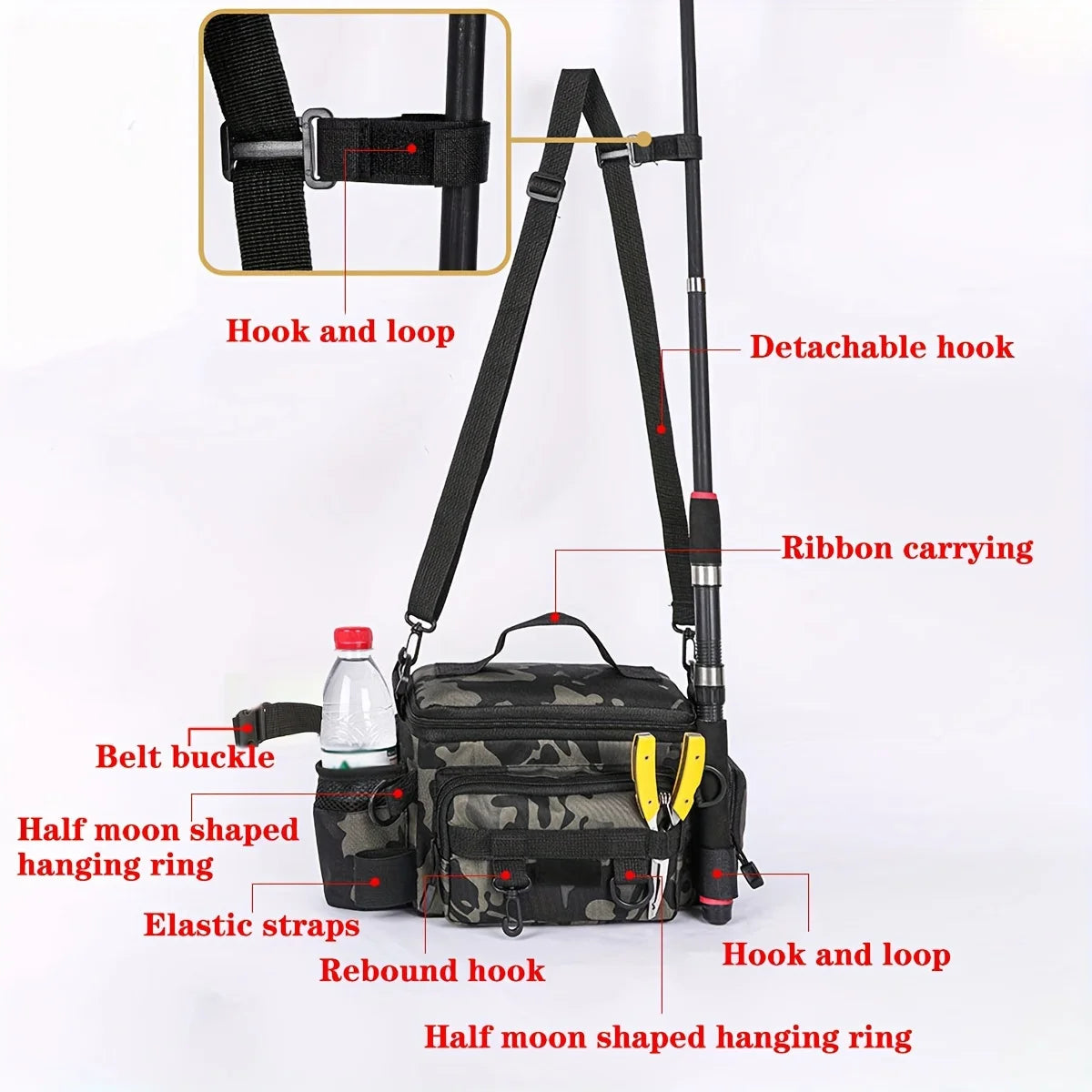A practical fishing gear bag - canvas waist bag crossbody shoulder bag, universal travel sports bag