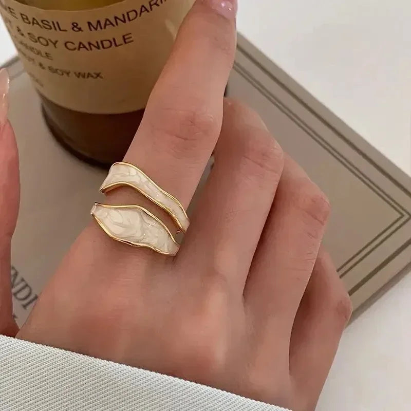 Luxury Irregular Adjustable Finger Ring Retro Stainless Steel Double Oil Drip Open Rings for Women  2025 New Trendy Jewelry