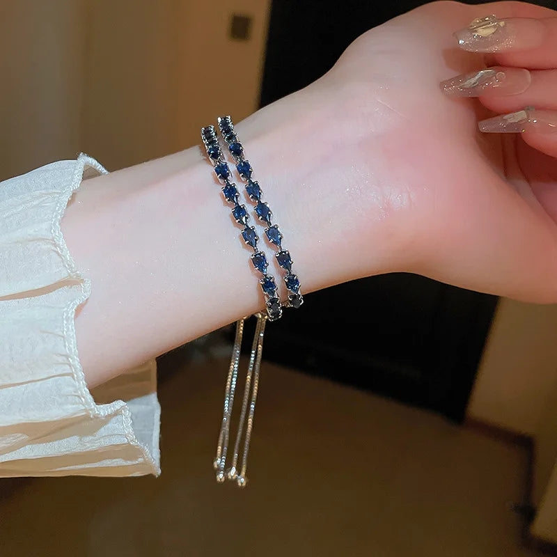 Luxury Adjustable Bracelet Women's Fashion Temperament Geometric Square Rhinestone Bracelet Wristband Party Wedding Jewelry