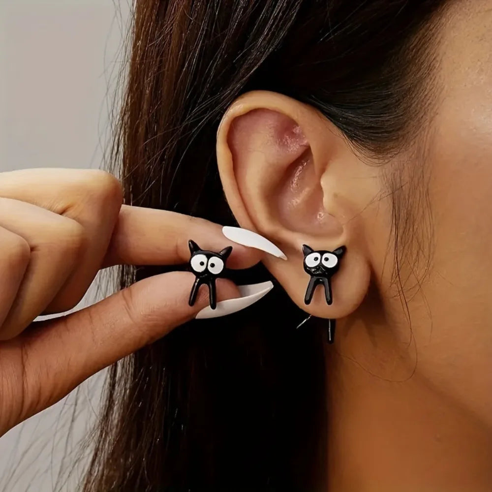 Minimalist Black Cat Earrings for Women Girl Fashion Cute Animal Kitten Stud Earrings Party Gifts Y2K Decor Jewelry Accessories