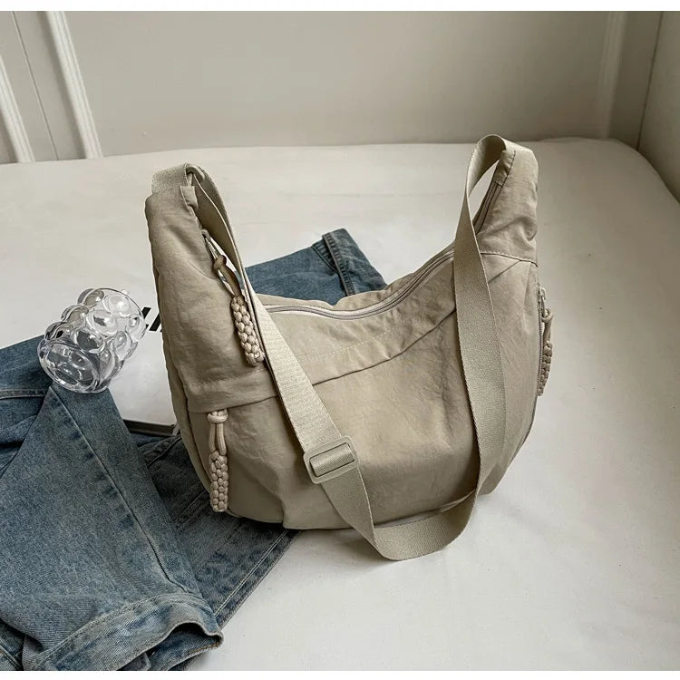 Leisure Unisex Crossbody Bags Summer New Campus Sports Style Shoulder Hobos Bag Solid Color Large Capacity Messenger Bag