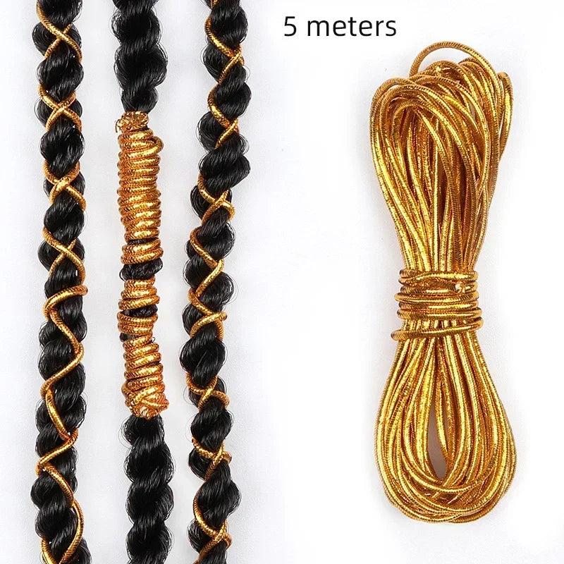 Dreadlock Braids Silver Gold Braiding Hair Deco Styling Shimmer Stretchable African Braids Braided Elastic Cord Hair Accessories