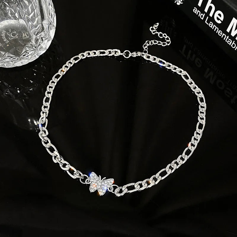 Zircon Butterfly Pendant Choker Light Luxury Aesthetic Niche Clavicle Silver-plated Necklace Jewelry For Women Gifts