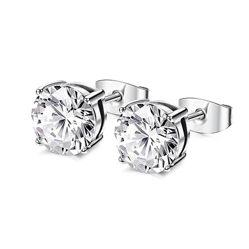 1 Pair Fashion Jewelry Crown Women Classic Shining Zircon Small Stud Earrings Silver Color Ears Stud For Men Crystal Earrings