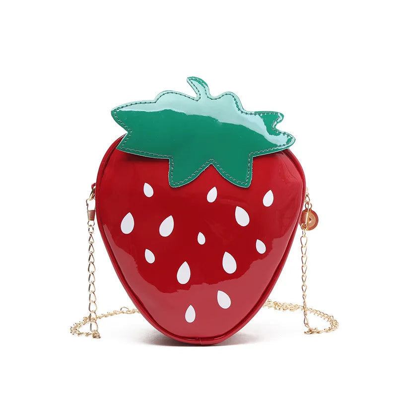 Strawberry Design Chain Crossbody Bag Mini Cartoon Girl Novelty Phone PurseHolder Bags Fashion Pu Leather Red Shoulder Bag