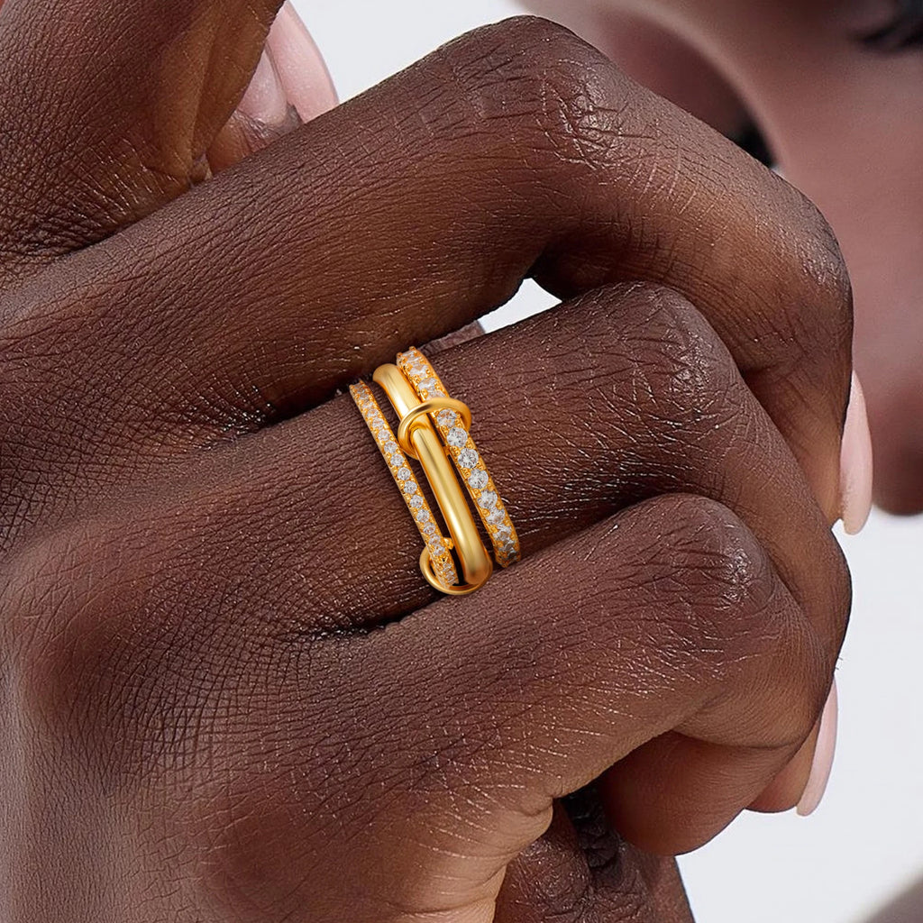 Luxury Cubic Zirconia Gold Plating Multilayer Connecting Rings for Women Fashion Mixed Color Stackable Finger Ring Party Jewelry