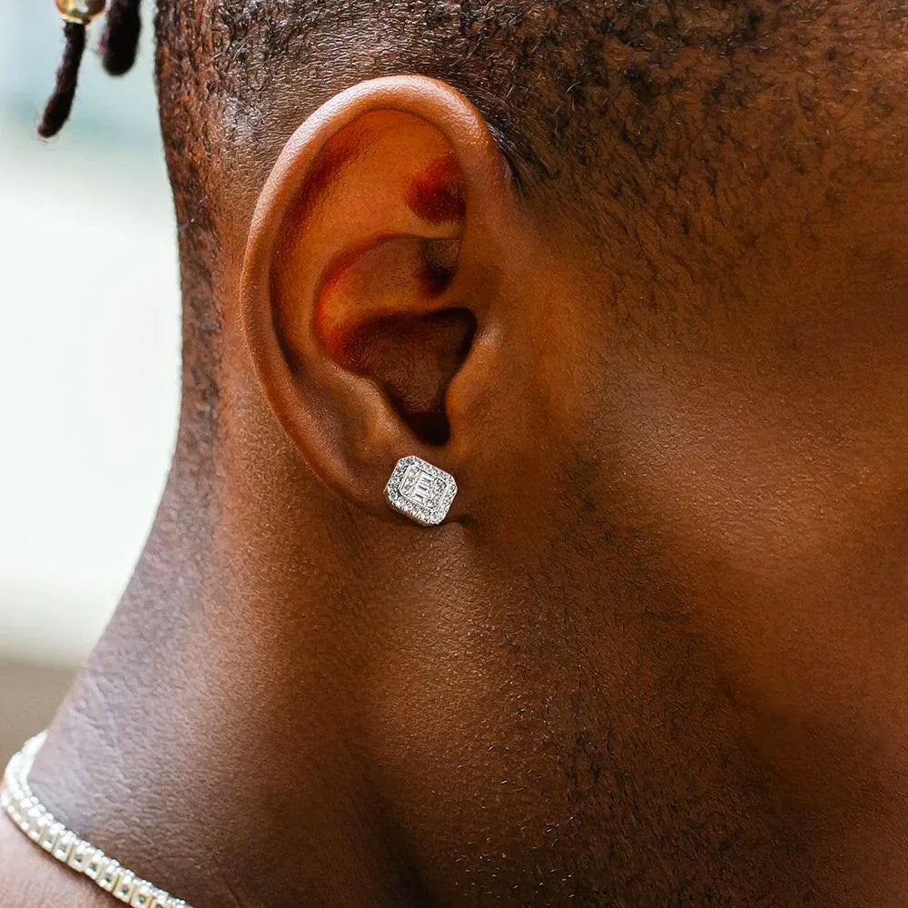 Hip Hop Punk Iced Out Zircon Stud Earrings for Men Women Gold Color Shiny Crystal Ear Accessories Hippie Fashion Jewelry OHE143