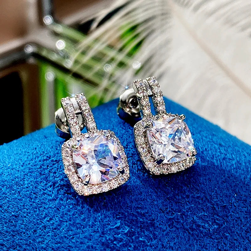 New Square Zircon 925 Sterling Silver Earrings for Women Wedding Stud Earrings Exquisite Bride Fashion Cute Jewelry