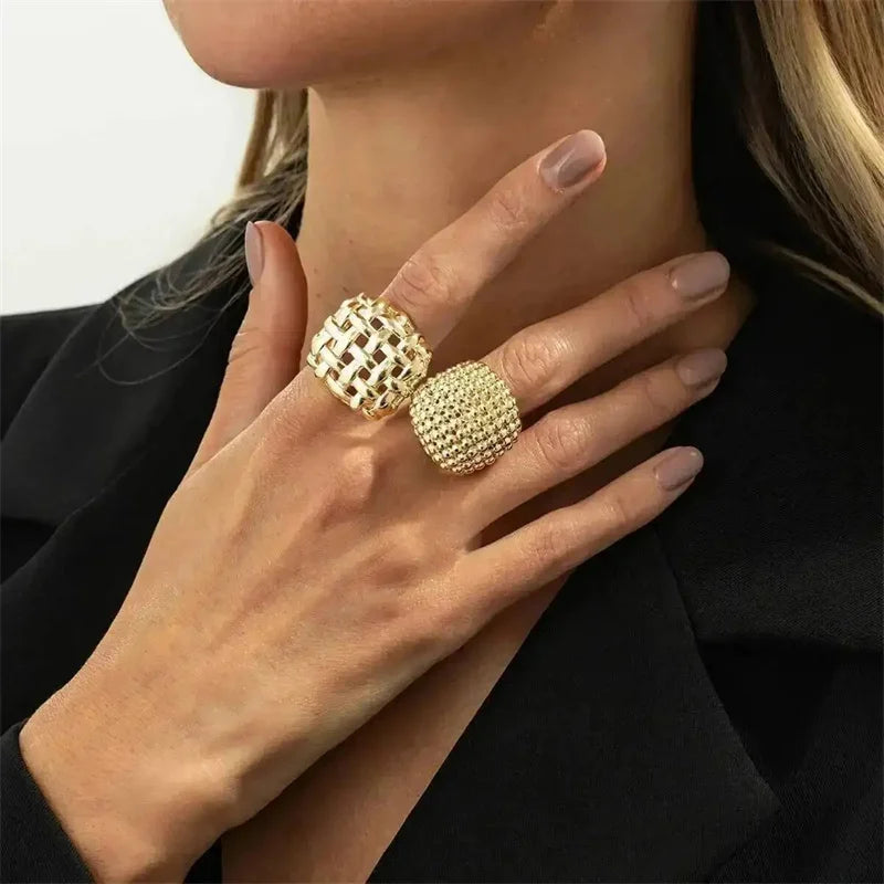 2Pcs/Set Luxury Geometric Adjustable Open Rings for Women Vintage Irregular Square Chunky Knuckle Ring Wedding Jewelry