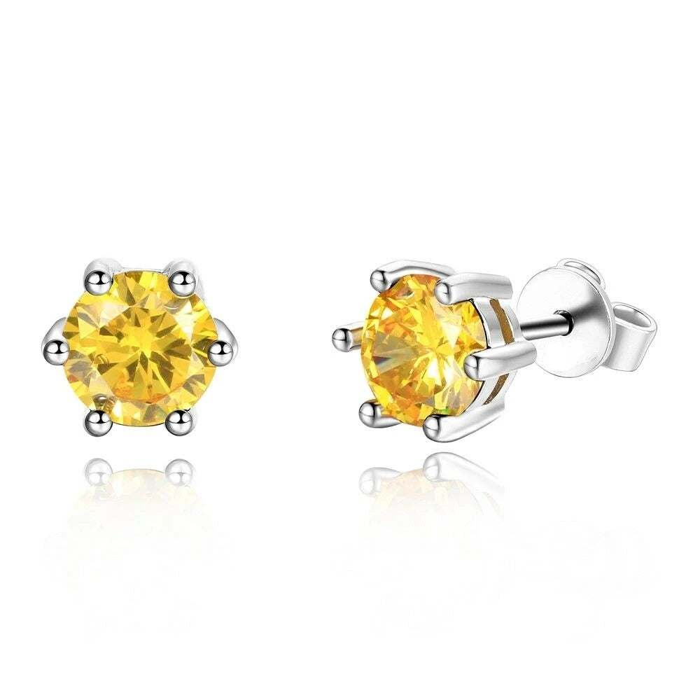 Blue Zircon Stud Earrings for Women, 6mm Round 925 Sterling Silver Solitaire, Hypoallergenic Wedding Dainty Birthday Gift FCGJHW