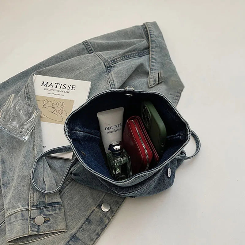 Summer Korean Style Denim Crossbody Bag Fashion Women'S Shoulder Bag Underarm Bag Small Square Bag Adjustable Shoulder Strap