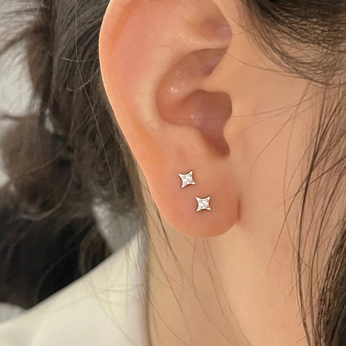 Silver Zircon Star Tiny Stud Earrings for Women Fine Jewelry Minimalist Ear Hole Care Accessories Gifts