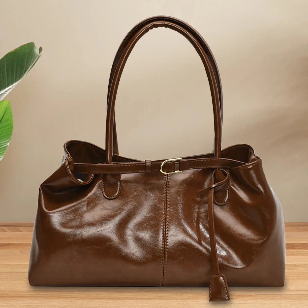 PU Leather Hobo Handbag Slouchy Shoulder Bag Fashion Work Bags Large Satchel Bag for Women Work Shopping Travel
