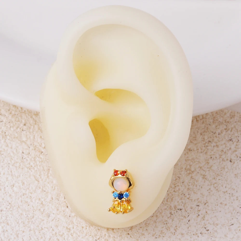 New Ins Colorful Zircon Cute Cartoon Characters Princess Stud Earrings For Women Girls Trendy Party Jewelry Gift