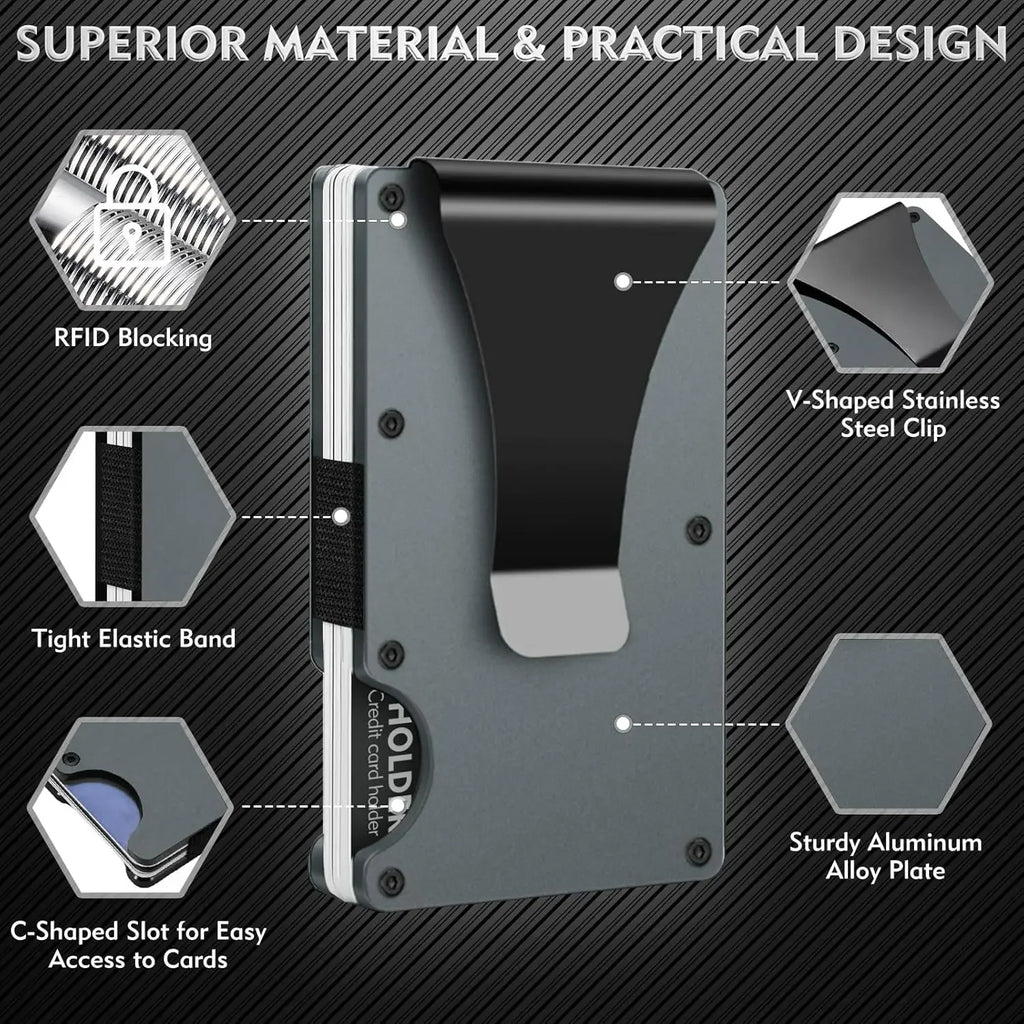 Ultra-Thin & RFID Blocking! Unisex Minimalist Wallet - Scratch-Resistant, Credit Card Holder + Removable Money Clip