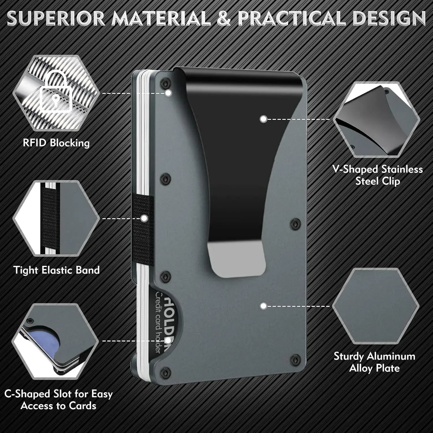 Ultra-Thin & RFID Blocking! Unisex Minimalist Wallet - Scratch-Resistant, Credit Card Holder + Removable Money Clip