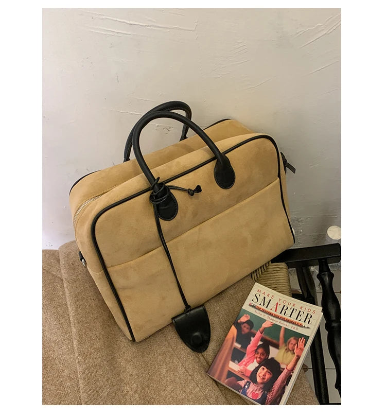Faux Suede Taupe Retro Tote Bags for Women Solid Color Large Capacity Commuting Versatile Casual Shoulder Bag Classic Handbag