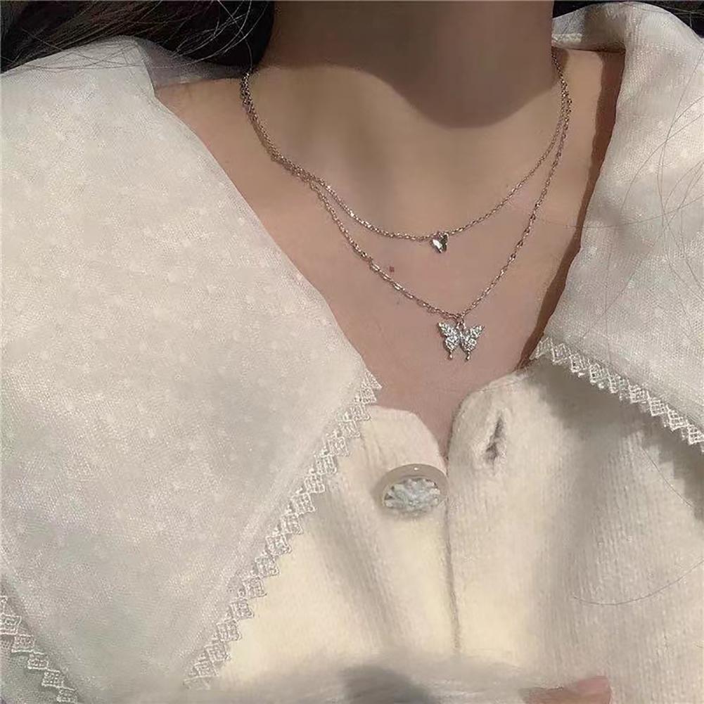 2023 New Butterfly Necklace Double Layer Rust-proof Alloy Butterfly pendant Personality Fashion Clavicle Chain for Women