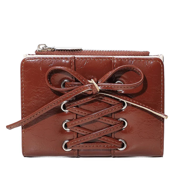 Minimalist Style Bow Short Wallet Multi-Functional Large Capacity Zipper Card Coin Purse Perfect Gift