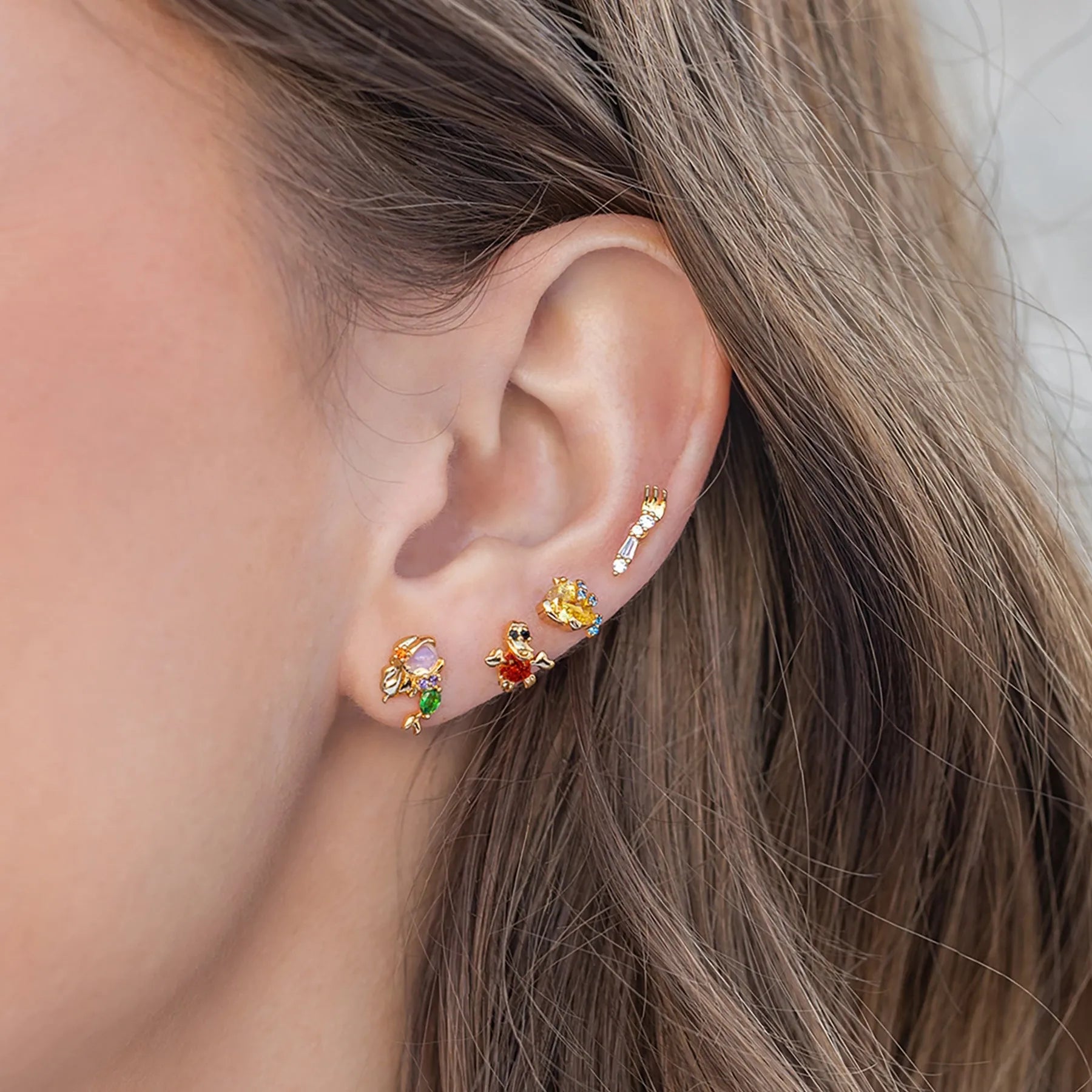New Ins Colorful Zircon Cute Cartoon Characters Princess Stud Earrings For Women Girls Trendy Party Jewelry Gift