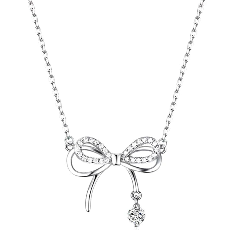 Zircon Bow Knot Pendant Necklace for Women Design Elegant Korean Fashion Necklaces Woman Charms Necklace Party Lady Accesorios
