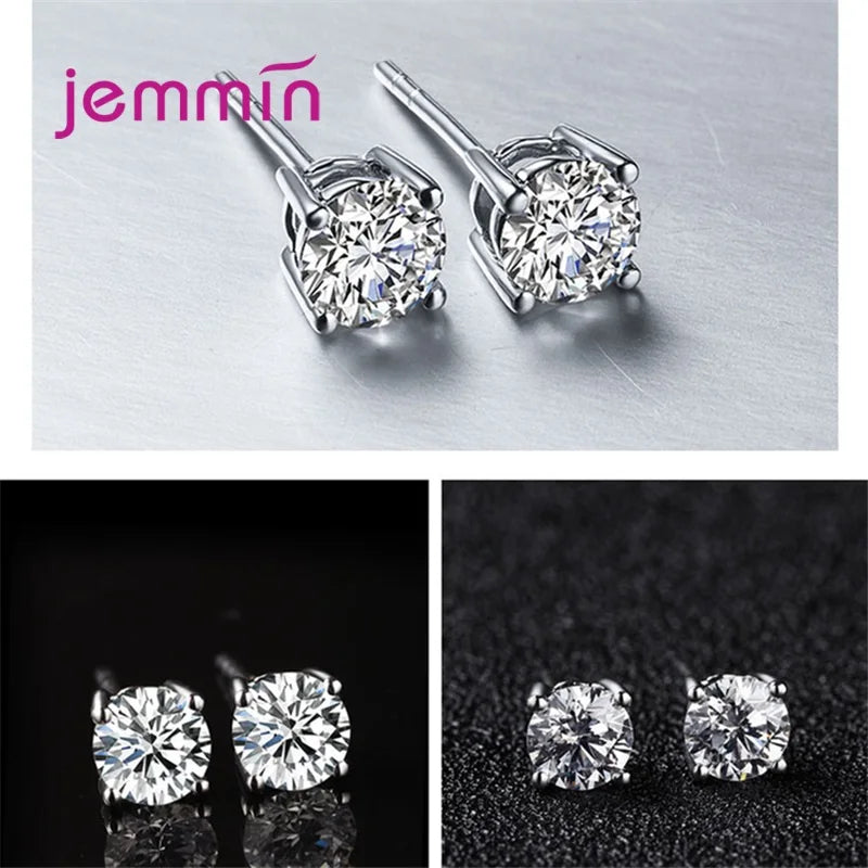 Women Classic Shining Zircon Stud Earrings 925 Silver  Ears Stud for Men Crystal Earrings Femme Jewelry Gift Wholesale